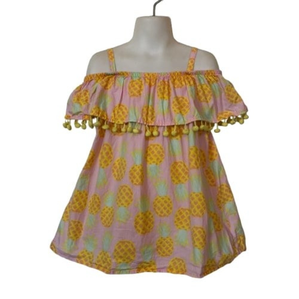 Tommy Bahama Girls Off-Shoulder Pineapple Print Top 7/8‎ Yellow Tropical